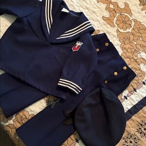 Vintage Navy Sailor-Style Two-Piece Set with Hat
